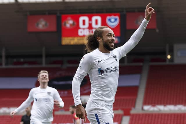 Marcus Harness opened the scoring for Pompey at the Stadium of Light. Picture: Daniel Chesterton