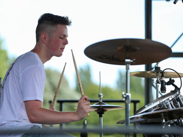 Coast's drummer. Live at the Bandstand, King George V playing fields, Cosham. Picture: Chris Moorhouse (130724-38)