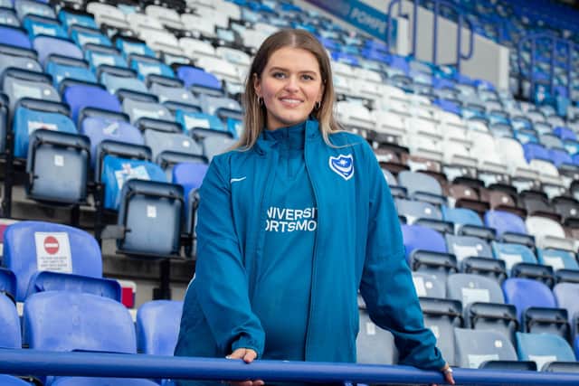 Pompey in the Community's newly-recruited Kickstarter Olivia Ralph  
The government's Kickstart Scheme provides funding to create new job placements for 16 to 24 year olds on Universal Credit who are at risk of long term unemployment

Pictured: Olivia Ralph at Portsmouth Football Club on 24 February 2021

Picture: Habibur Rahman