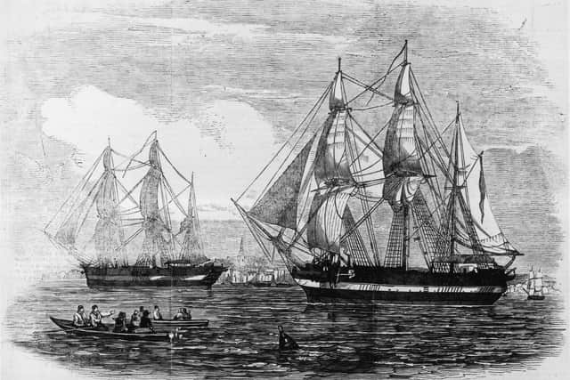 1845:  The ships HMS Erebus and HMS Terror used in Sir John Franklin's ill-fated attempt to discover the Northwest passage. Original Publication: Illustrated London News pub 24th May 1845  (Photo by Illustrated London News/Getty Images)
