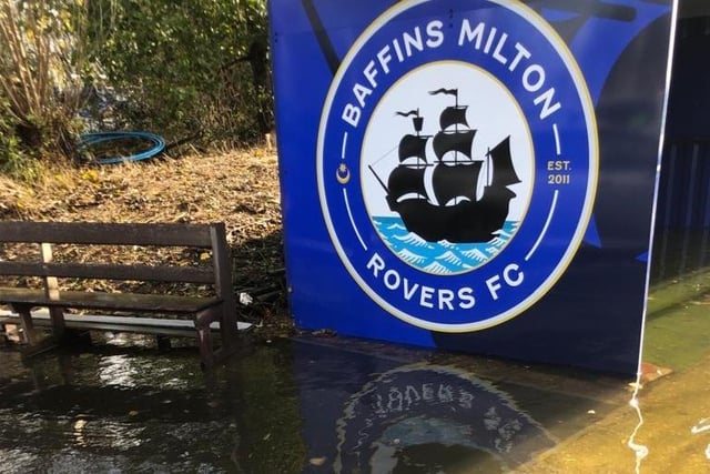 The flooded football ground.