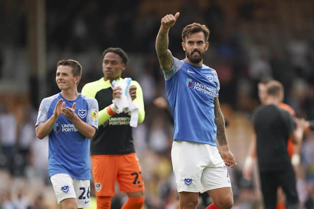 Marlon Pack toasts table-topping Pompey's 1-0 victory at Port Vale on Saturday - their fourth league triumph in a row. Picture: Jason Brown/ProSportsImages