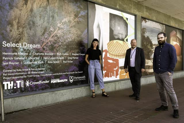 Artists Kate Street and Patrick Galway with Cllr Steve Pitt outside the Select Dream exhibition. Picture: Portsmouth City Council