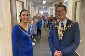 The lord mayor and lady mayoress at Highbury Primary School in Cosham.