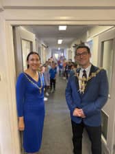 The lord mayor and lady mayoress at Highbury Primary School in Cosham.