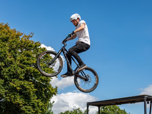 Euan Beaden, 27, from Extreme Bike Battle wowed the crowds with his in-air acrobatics