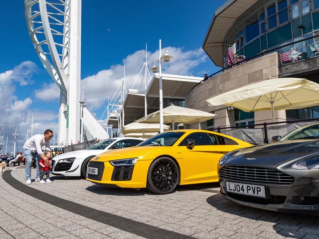 Cars on display at the Spinnaker Supercars event. 
Picture: Mike Cooter (290723)
