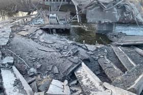 A bridge was devastated by a Russia artillery strike near Kyiv as civilians were reportedly trying to flee the city, claims a veteran British Army sniper in the country.