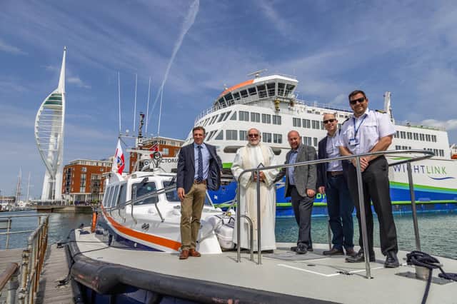 From left - Philip Williams (Managing director of Williams Shipping), Rev. Phil Hiscock, port chaplain; Leader of Portsmouth City Council, Cllr Steve Pitt; Portsmouth International Port's port director Mike Sellers, and harbour master Ben McInnes