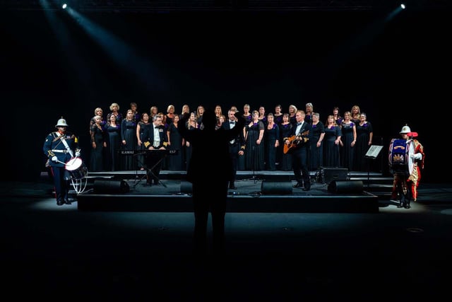 HMS Prince of Wales played host to The Sky’s the Limit Ball, a fundraising event for the Royal Navy and Royal Marines Charity (RNRMC). Picture: Little Red Ambulance and Military Wives Choir
