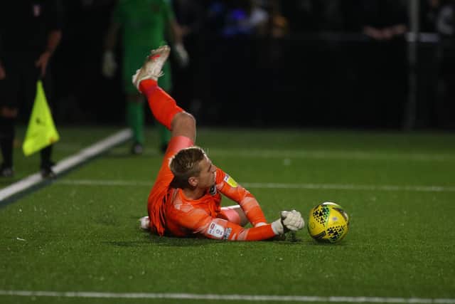 Alex Bass was the shootout saviour for Pompey last night
Picture Stuart Martin (220421-7042)