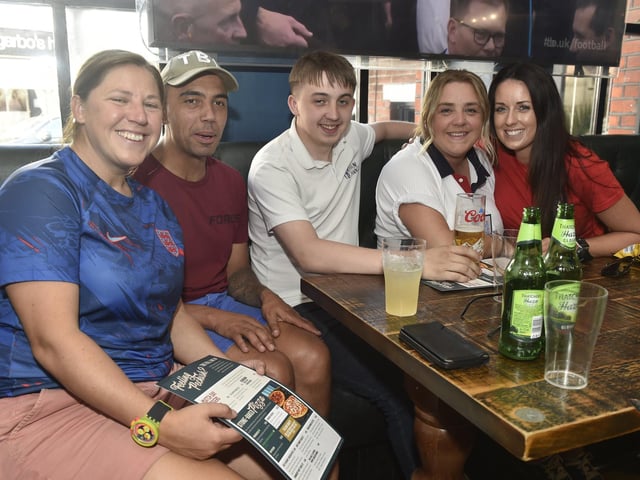 England fans at O'Neils in Albert Road, Southsea, watching the England v Denmark match in the Euro's.Picture: Sarah Standing (200624-4592)