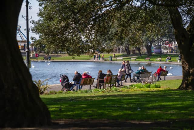 Ease of lockdown restrictions are lifted as people up to a group of six can meet outdoors on 29 March 2021.
Pictured: People in Southsea
Picture: Habibur Rahman