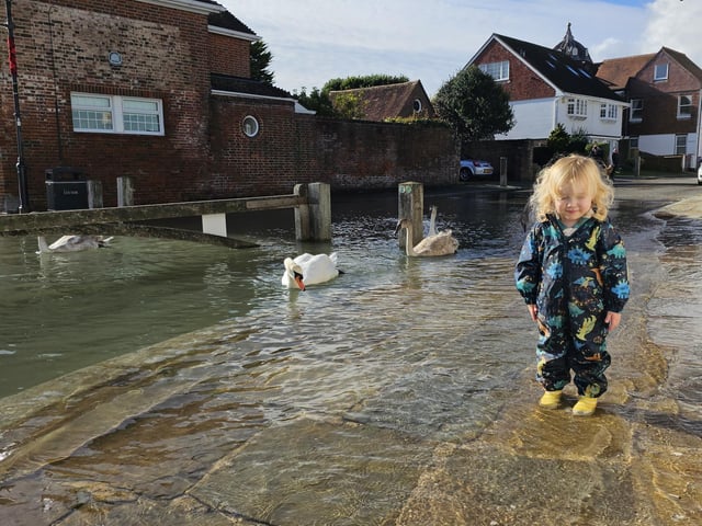Flooding by the Royal Oak in Langstone, as captured by James Baldry.