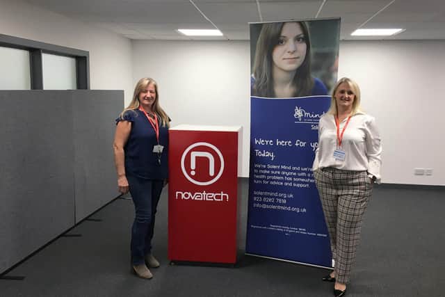 Maureen Webster, HR assistant at Novatech, with Joanne Silsbury, corporate liaison officer at Solent Mind 