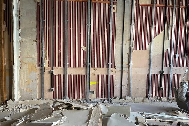 Old wallpaper dating back to the 1970s and 80s from former restaurants were found during construction. Picture: Aysegul Epengin.