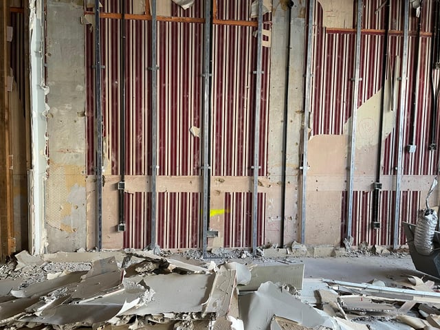 Old wallpaper dating back to the 1970s and 80s from former restaurants were found during construction. Picture: Aysegul Epengin.