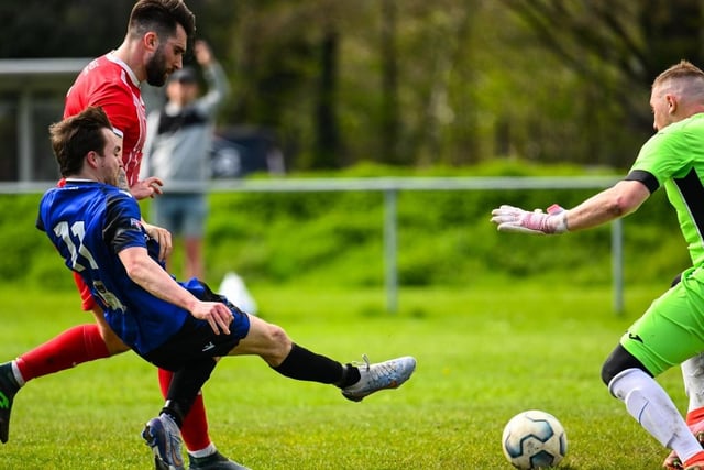 Alex Bartlett puts Clanfield 2-1 up. Picture by Richard Murray