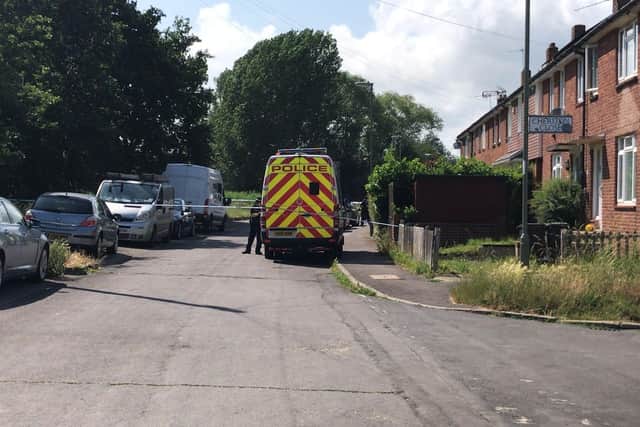 Police in Chalton Crescent Leigh Park, after a man's body was found today
Picture: Sophie Lewis