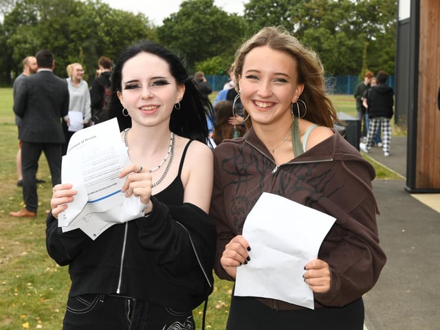 GCSE exam results day at King's Academy Brune Park in Gosport, Hampshire - 22/08/24.L-R Grace Mitchelle, Ella Bracher, Please credit: Paul Jacobs/pictureexclusive.com