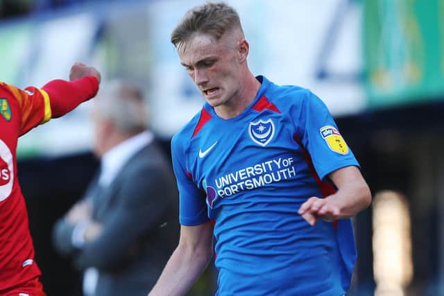 Eoin Teggart in action on Pompey debut against Norwich under-21s last season. Picture: Joe Pepler