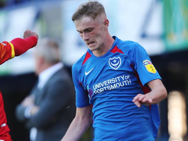 Eoin Teggart in action on Pompey debut against Norwich under-21s last season. Picture: Joe Pepler