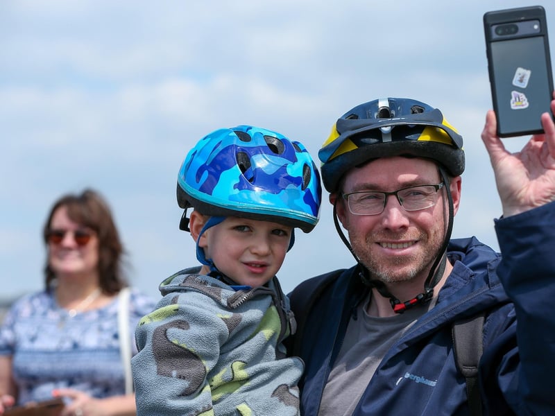 Dave Blakemore and his son, Alex, 3, watch on at the D-Day 80 national commemorative event on Southsea Common.Picture: Chris Moorhouse (050624-049)