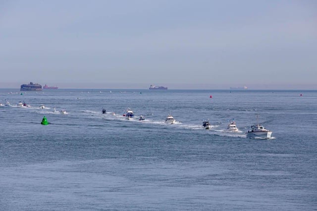The boat parade entering Portsmouth Harbour to mark the beginning for Sea Angling Classic 2022 in Portsmouth on Thursday, June 16 2022