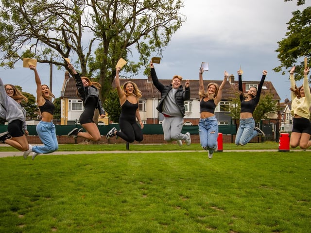 Students from Mayfield School received their GCSE results on Thursday morning.
Pictured - Friends celebrated their results together
Photos by Alex Shute