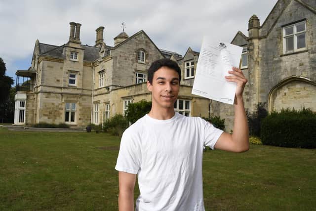 GCSE results day at Bay House School and Sixth Form in Gosport - 20/8/20. Pictured is Sami Al-Muqahwi 16  



Please credit: Paul Jacobs