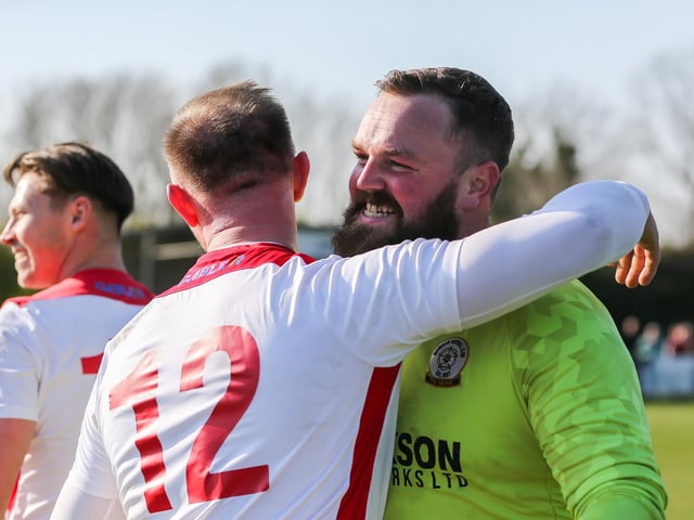 A big smile from Horndean keeper Cameron Scott after the final whistle. Picture by Nathan Lipsham
