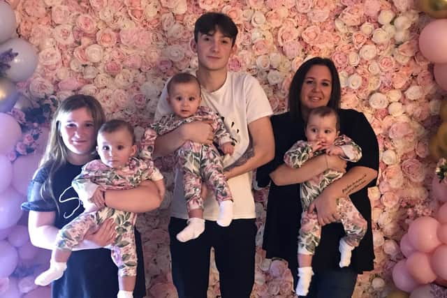 Kimberly, right, with Tilly, 10, Owen, 17, and one-year-old triplets Elsie, Emmy and Addison