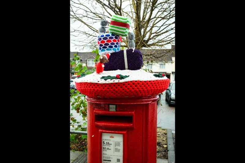 A festive post box topper in Wickham square.