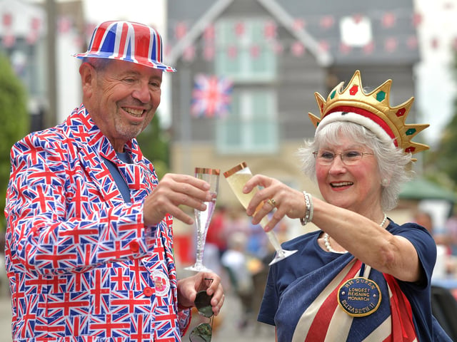 Neighbours in Burbidge Grove, Southsea, Paul Woolf and Trixie Humphrey, enjoy a street party 
© Simon Czapp/Solent News & Photo Agency