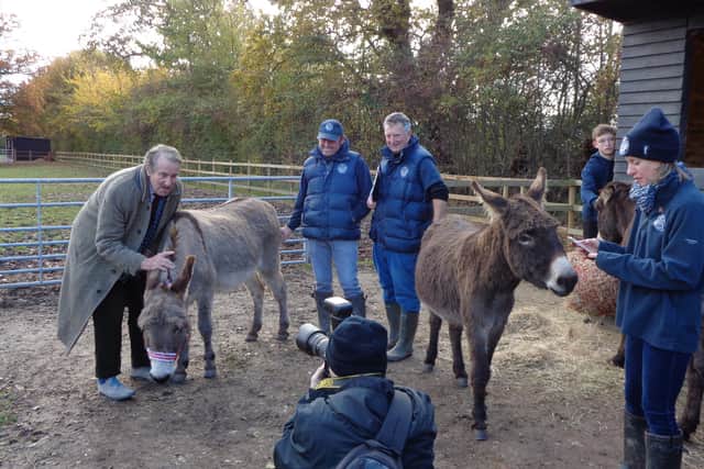 Only Fools and Horses actor John Challis visited Hayling Island Donkey Sanctuary to open two new shelters and meet a donkey named after his character Boycie