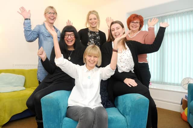 Portsmouth Abuse and Rape Counselling Service in Portsmouth, are celebrating being awarded £355,000 in National Lottery Funding to support their work with adult survivors of sexual abuse in South East Hampshire. Pictured is: (back l-r) Helen Hogben, children's independent sexual violence advocate, Kâren Benac, volunteer, Alice Fieldman, business support manager, Rachel Swanton, children and young persons councillor and Erin Norris, administrator, with (front) Kim Hosier, centre director.Picture: Sarah Standing (200220-8227)