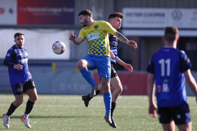 Action from Clanfield's 3-2 victory over Lyndhurst. Picture by Alex Shute