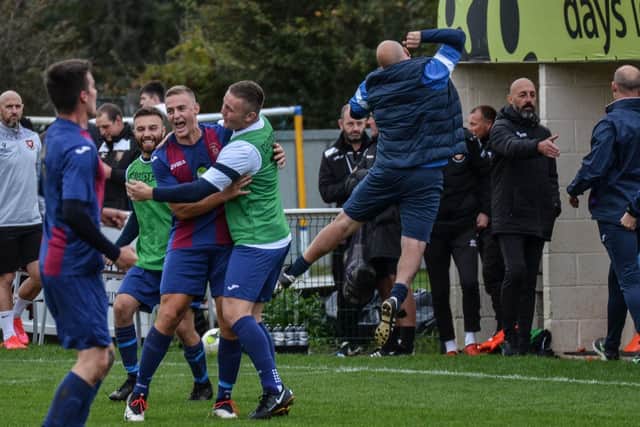 US Portsmouth celebrate the FA Vase win at AFC Portchester