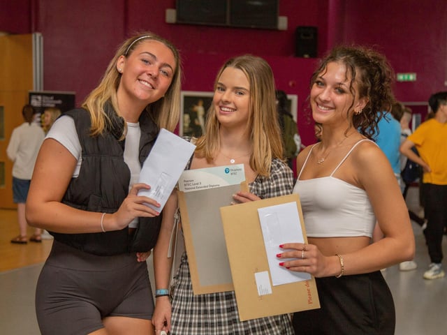 Pictured: Robyn Nightingale, Abi Jagger and Harriet Robbins with their results. Picture: Habibur Rahman.
