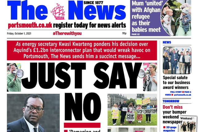 The News front page on October 1, 2021. Aquind.
