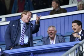 Eric Eisner shares a joke with Steve Cripps (centre) and Andy Redman during his last visit to Fratton Park in August for the clash with Bristol Rovers. Picture: Jason Brown/ProSportsImages