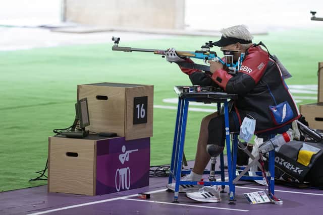 Lorraine Lambert competing in the R6 - 50m Free Rifle Prone SH1 - Open event during day twelve of the Tokyo 2020 Paralympic Games in Japan. Picture: PralympicsGB/PA Wire.