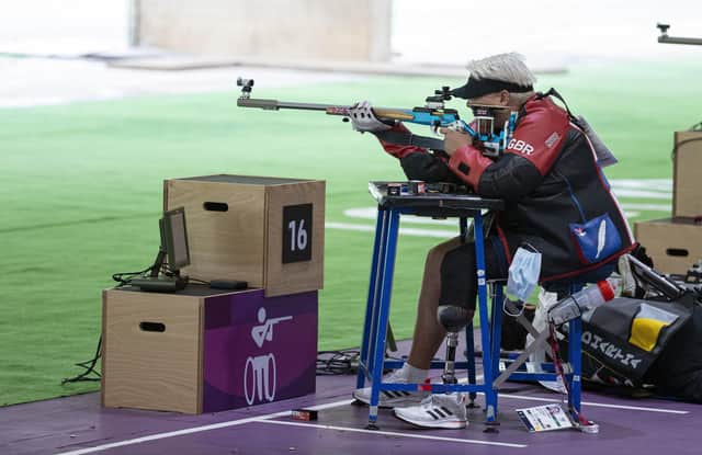 Lorraine Lambert competing in the R6 - 50m Free Rifle Prone SH1 - Open event during day twelve of the Tokyo 2020 Paralympic Games in Japan. Picture: PralympicsGB/PA Wire.