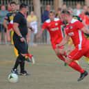 Connor Duffin about to fire a first half penalty over the bar against Moneyfields - he was on target from 12 yards, though, in Horndean's FA Vase win over Alton. Picture by Martyn White