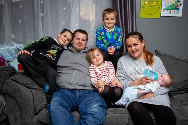 Kylie Love and her family are spreading a bit of Christmas kindness by raising money and asking for donations that can be given to those that are less fortunate
Pictured: Daniel and Kylie Love with their children James 7, Jake 6, Kiarra 5, Jamie 2 mounths at their home in Southsea, Portsmouth on Thursday 1st December 2022
Picture: Habibur Rahman