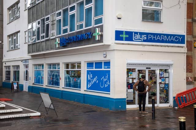 All seven of Laly's pharmacies in Portsmouth are accepting donations for Ukrainian civilians. Photos by Alex Shute