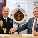 Naval Base Commander, Commodore John Voyce, left, signing the covenant with Professor Graham Galbraith, Vice-Chancellor of the University of Portsmouth