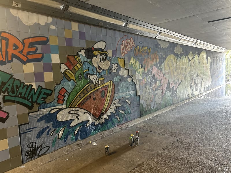 Chris Reeves (Berk) and Mark Jones (Fark) from The Corner Collective in Southsea, have reinvigorated the Washington Road, Emsworth, underpass in a community project funded by Havant Borough Council. Picture by Hollie Busby