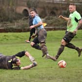 The Bedhampton keeper saves during his side's 8-1 Challenge Cup loss to Wicor Mill. Picture by Kevin Shipp