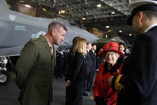 The Queen visiting HMS Queen Elizabeth ahead of deployment in Portsmouth in May 2021. Picture: Steve Parsons/PA Wire